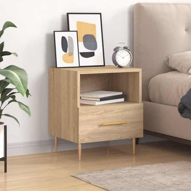 Berkfield Home Sonoma Oak Bedside Cabinet in Brown, W: 40 cm, D: 35 cm, H: 47.5 cm