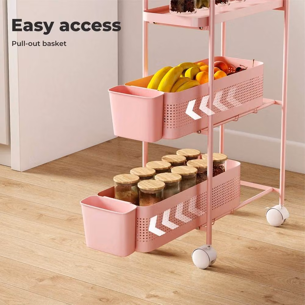 KORVIXA 3 Tier Narrow Metal Kitchen Trolley Cart in Pink – 2