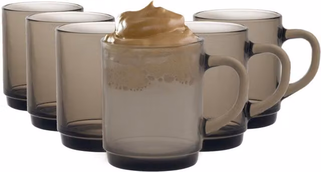 Duralex Versailles Glass Coffee Mugs, Grey, 260 ml