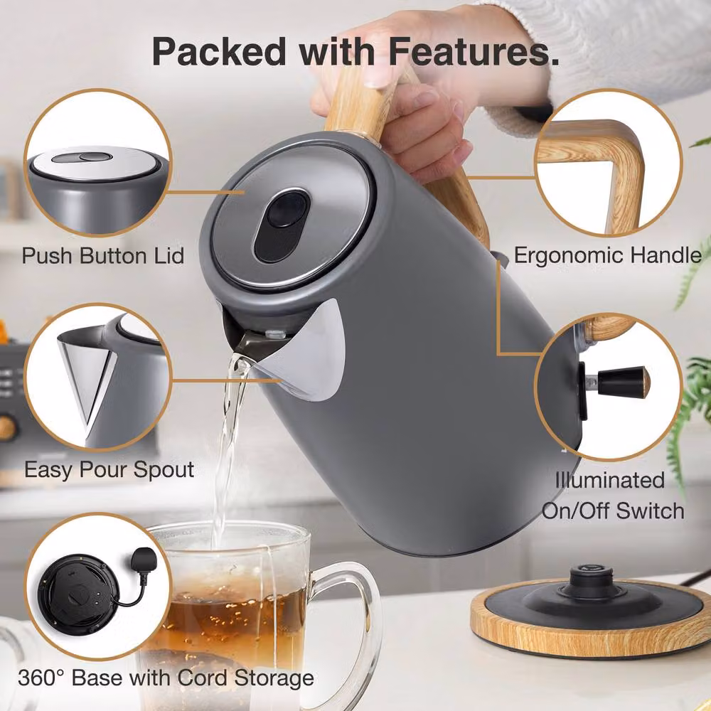 VonShef Fika Grey Kettle and 4 Slice Toaster Set – 3