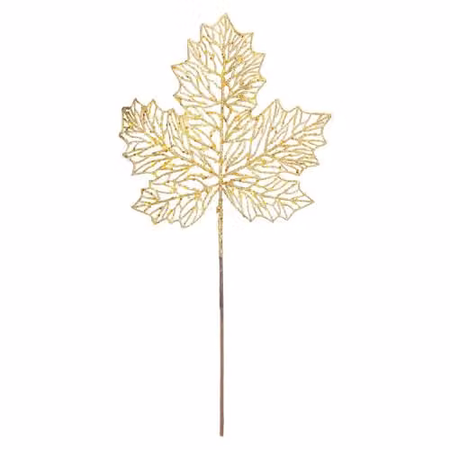 VFM e-Store Gold Glitter Maple Leaf Christmas Spray Decoration, W: 22 cm, H: 45 cm – 1