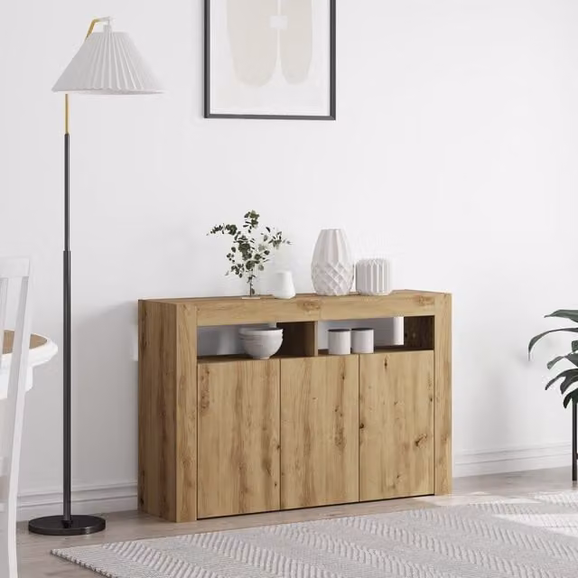 Berkfield Home Artisan Oak Modern Sideboard in Brown with Integrated Lighting, W/D/H: 116 x 30 x 75 cm