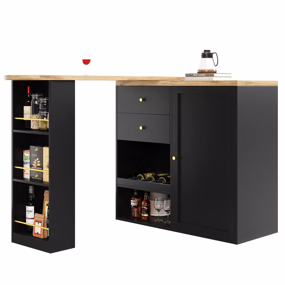 Rolipo 360 Swivelling Bar Table with 2 Drawers and Sliding Door Cabinet in Black and Gold – 8