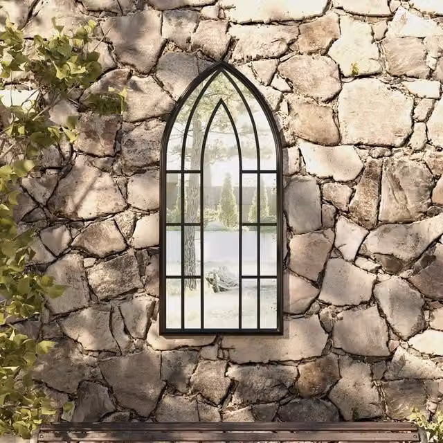 Berkfield Antique Black Metal Rectangular Wall Mirror for Outdoor Use W/H: 100 x 45 cm