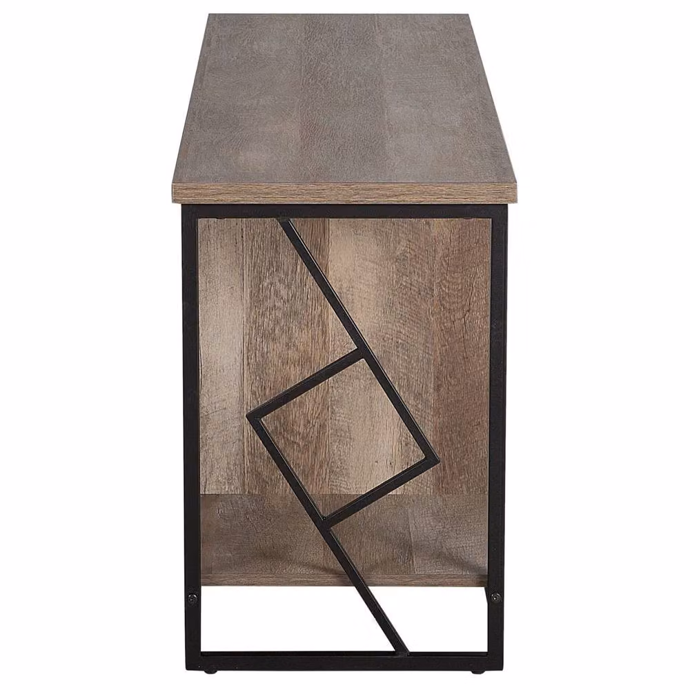 Wyld and Coco Industrial TV Stand in Dark Brown with Open Shelves and Metal Frame – 4