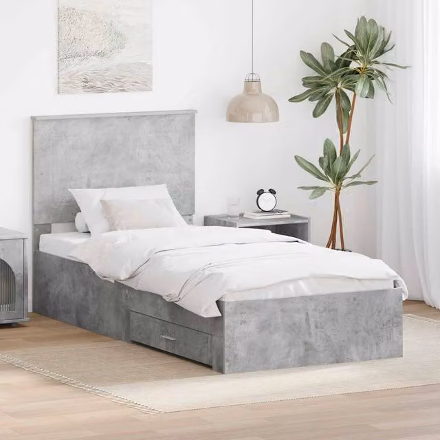 Berkfield Home Modern Bed Frame with Drawers in Concrete Grey, W/D/H: 90 x 200 cm, Engineered Wood – 1
