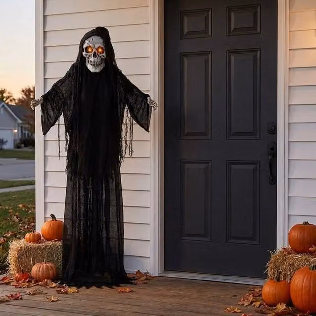 Garden Greatness Reggie Reaper 6ft Animated Halloween Decor in Black and Multicolour, Height: 182.88 cm