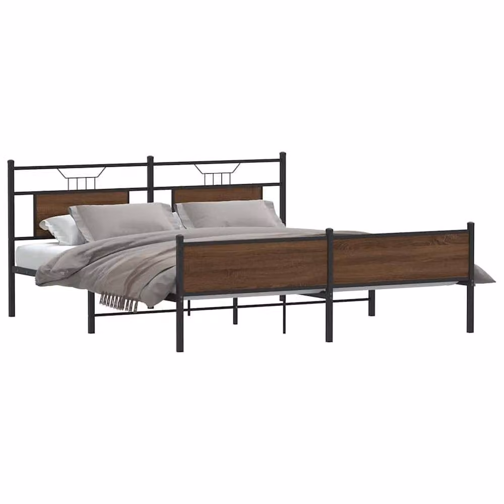 Berkfield Home Metal Bed Frame in Brown Oak, W: 160 cm, L: 200 cm – 3