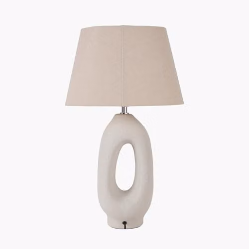 Pacific Lifestyle Ruma Abstract Boho Ceramic Table Lamp in Cream and Beige with Fabric Shade – 3