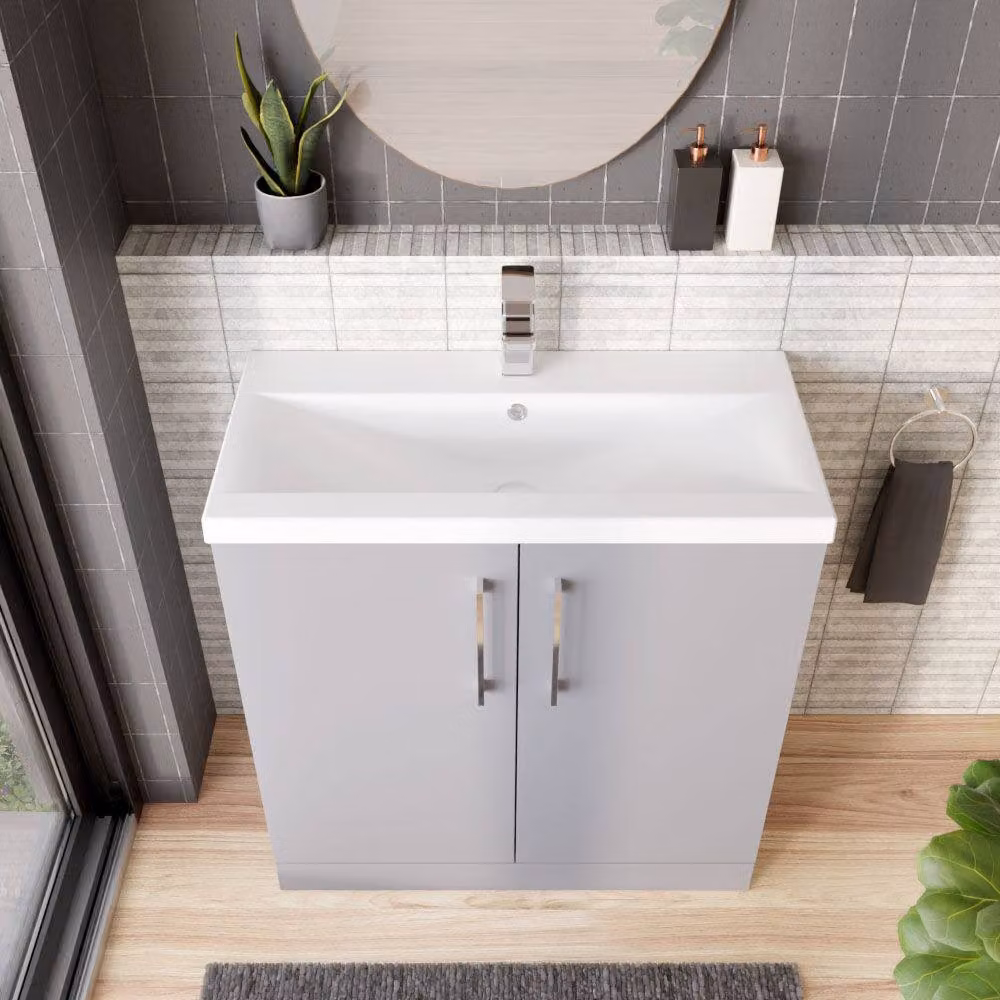 Balterley Modern Bathroom Floor Standing Vanity Unit with 2 Soft Close Doors and Rectangular Mid-Edge Basin, Satin Grey, W: 80 x D: 39 x H: 84 cm – 3