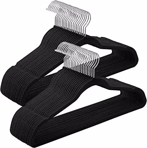 Addis Black Velvet Clothes Hangers, Pack of 50, 45cm Width