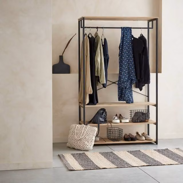 sweeek Industrial Hallway Coat and Shoe Rack with Clothes Rail in Black and Light Brown, H: 167.0 cm x W: 100.0 cm – 1