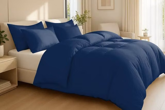 Pamposh Blue 400 Thread Count Cotton Mako Satin Duvet Cover and Pillowcase Set, W/D/H: 180 x 200 cm