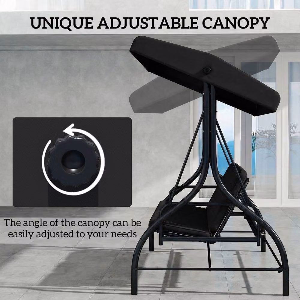 OUTSUNNY 3 Seater Canopy Swing Chair and Convertible Hammock Bed in Black – 4