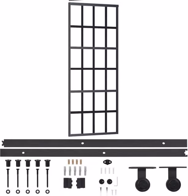 Berkfield Home Sliding Glass and Aluminium Door with Hardware Set, Black, W: 76 cm, H: 205 cm – 1