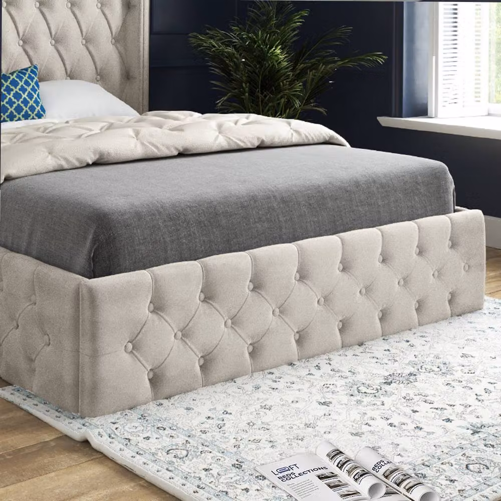 KDMD Winchcombe Winged Upholstered Designer Bed Frame in Beige Velvet, Size: 120 x 200 cm – 4