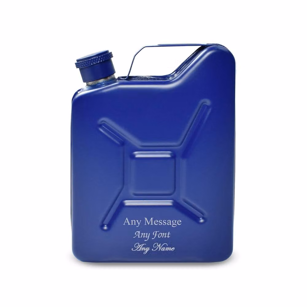 Uniqueful Personalised Engraved Blue Jerry Can Hip Flask in Stainless Steel, 100ml – 2