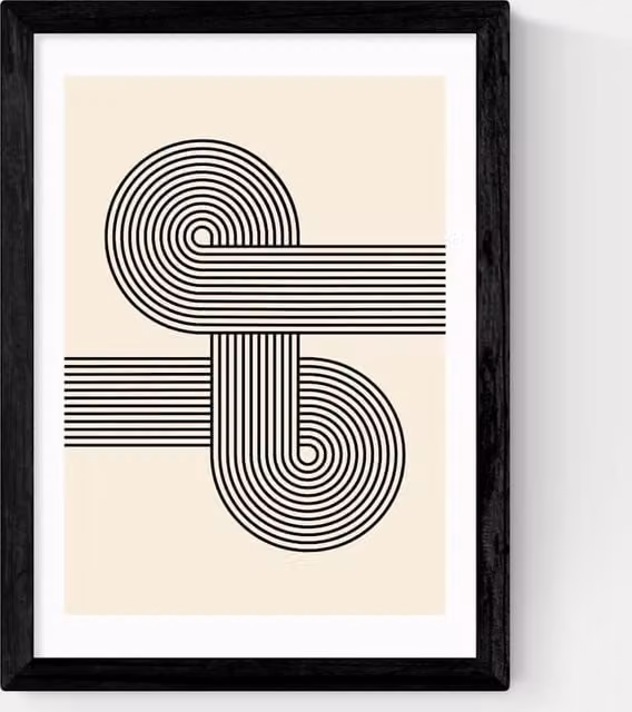 East End Prints Retro Waves Multicolour Abstract Framed Art in Black