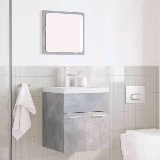Berkfield Home Modern 2 Piece Bathroom Furniture Set in Matt Concrete Grey, including Vanity Unit and Mirror Cabinet