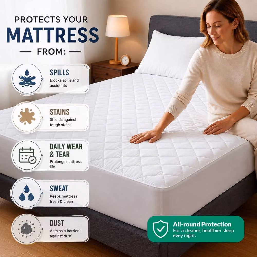 Lazzaro Home Feel the Difference Super King Quilted Mattress Protector, White, W: 180 cm, D: 200 cm – 2
