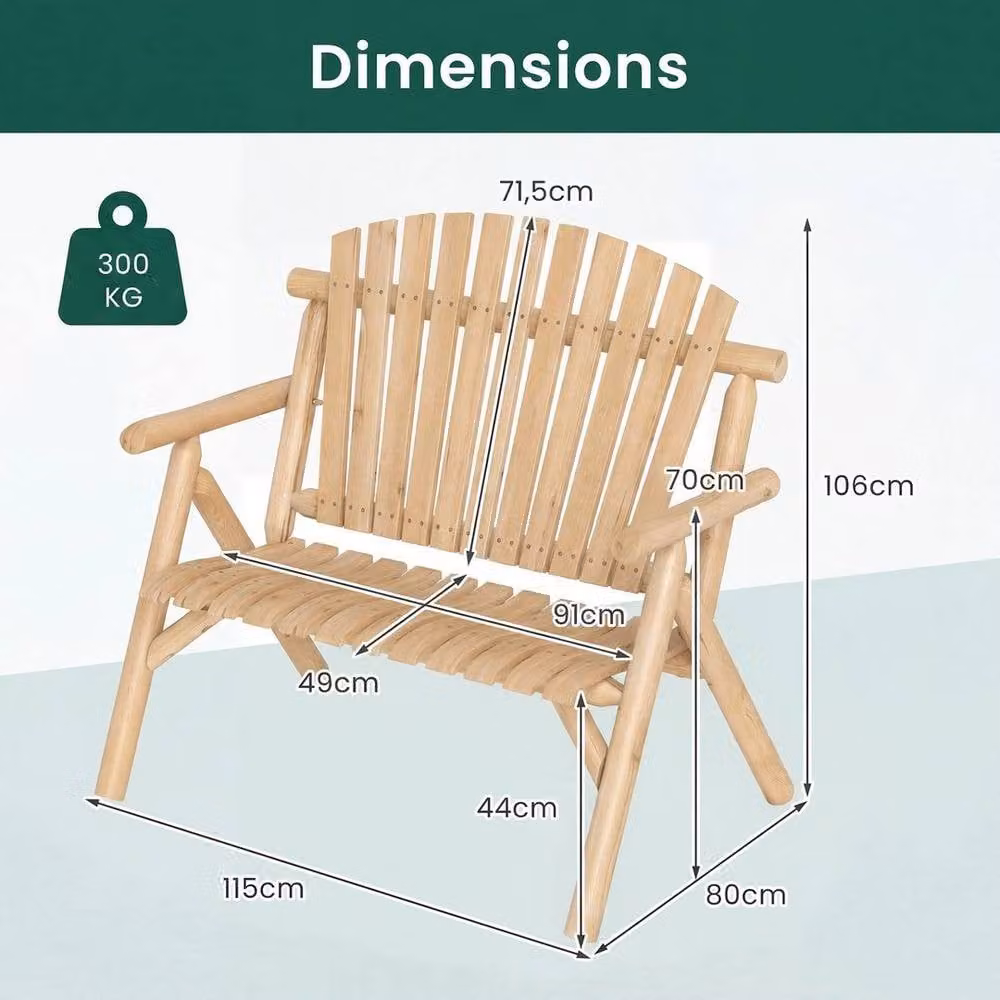 KORVIXA Solid Wood Outdoor Loveseat in Natural Brown and Beige, W/D/H: 100 x 100 x 100 cm – 2