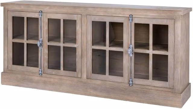 KDMD Haldon Collection 4 Door Glazed Sideboard in Sand and Brown Wood for Dining Room or Living Room Storage – 1