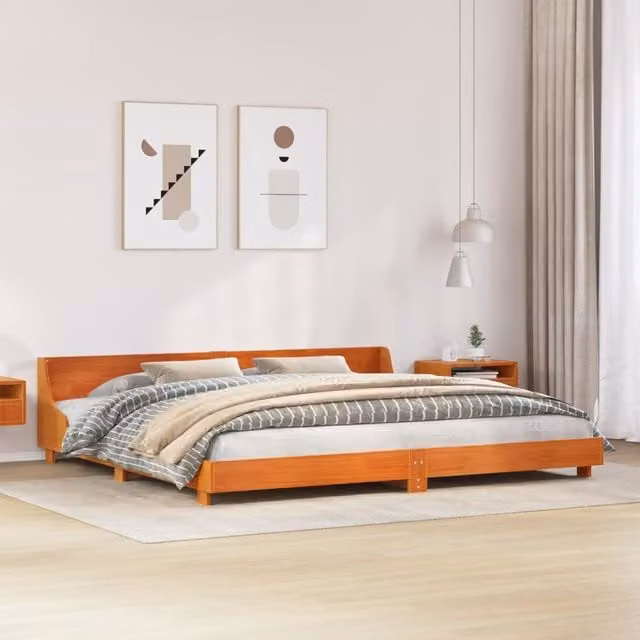 Berkfield Home Rustic Solid Wood Pine Bed Frame in Wax Brown, W/D: 200 x 200 cm