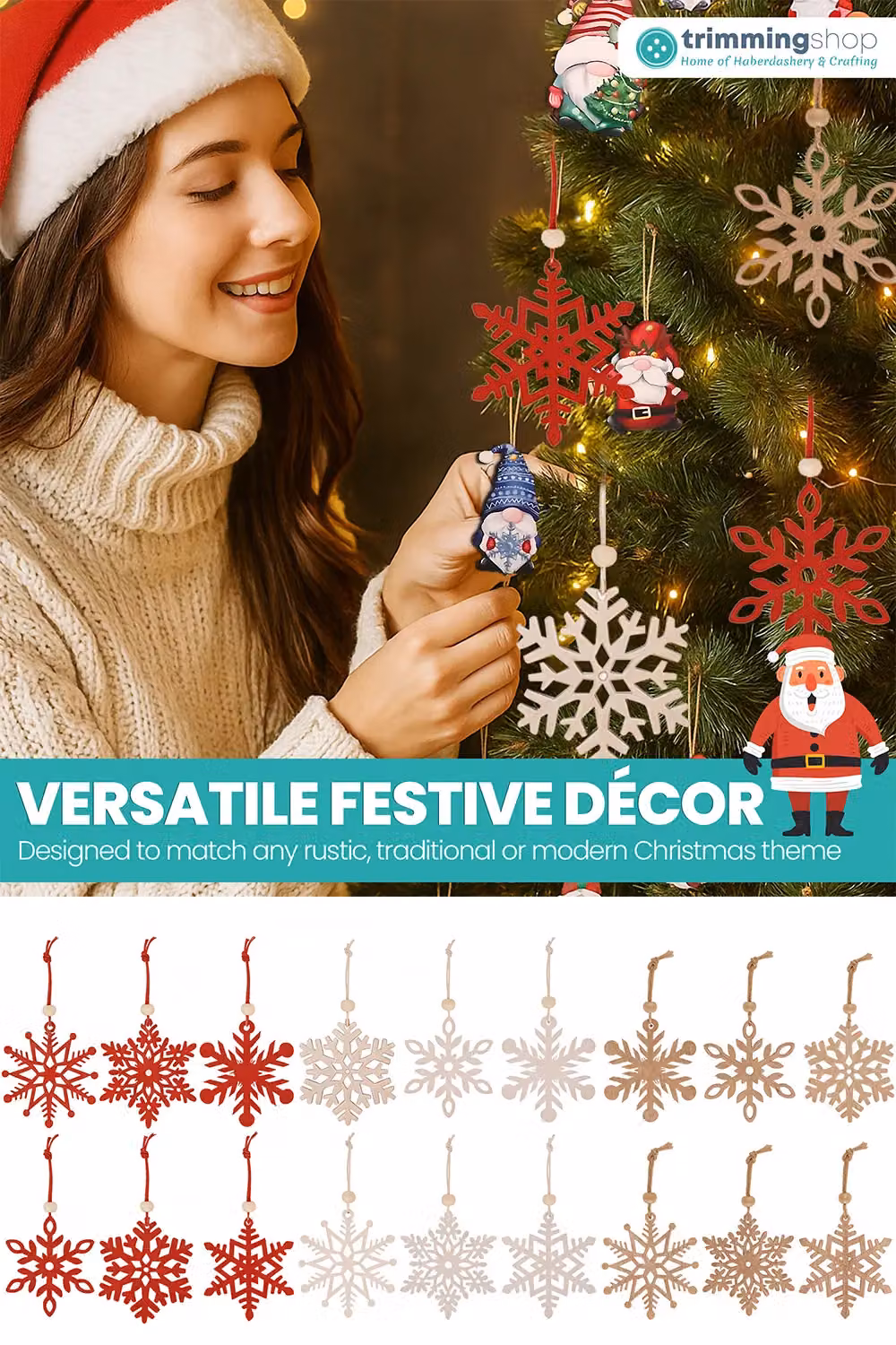 Neel Blue Rustic Wooden Snowflake Christmas Hanging Ornaments, 18 Pieces in White, Red and Multicolour – 4