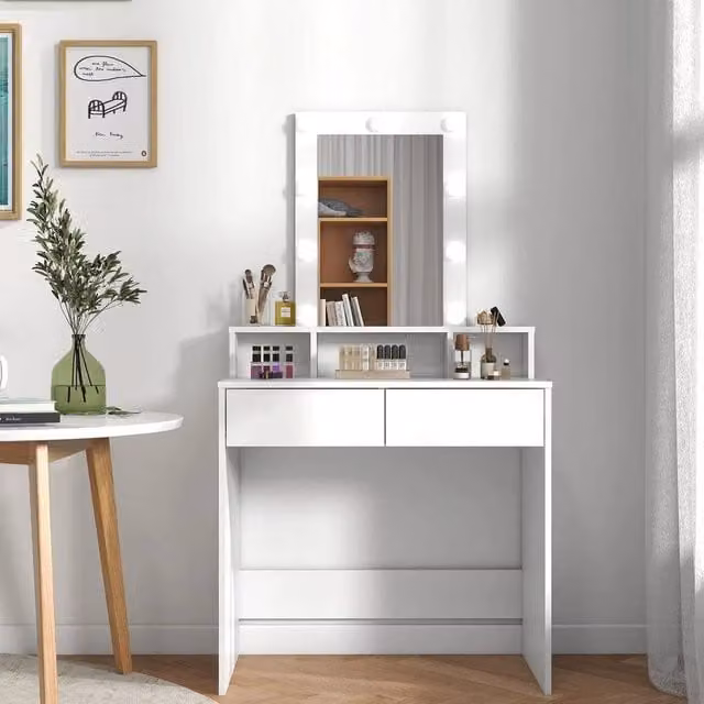 SPETLEK Modern White Hollywood LED Dressing Table and Makeup Vanity Set – 1