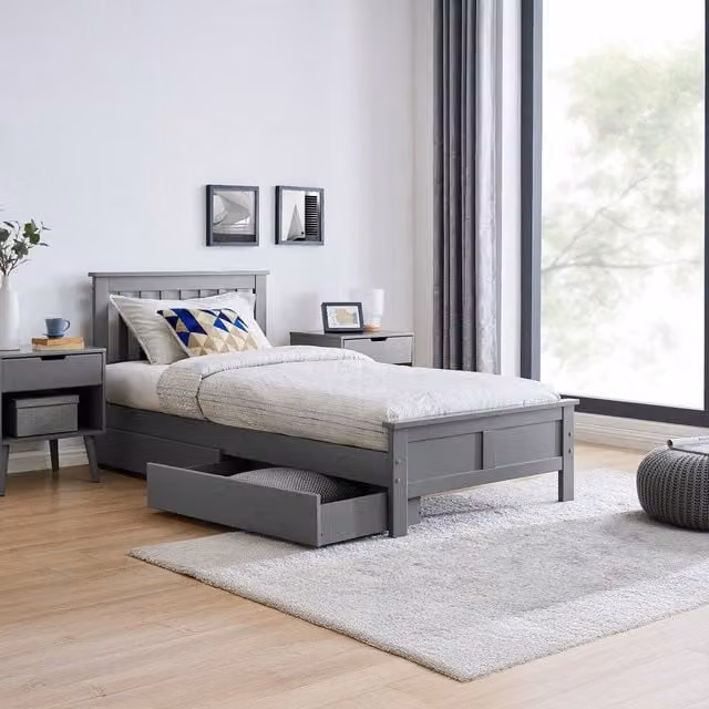 FurnitureboxUK Azure Modern Solid Pine Single Bed Frame in Grey with 2 Drawers, W/D/H: 90 x 200 cm