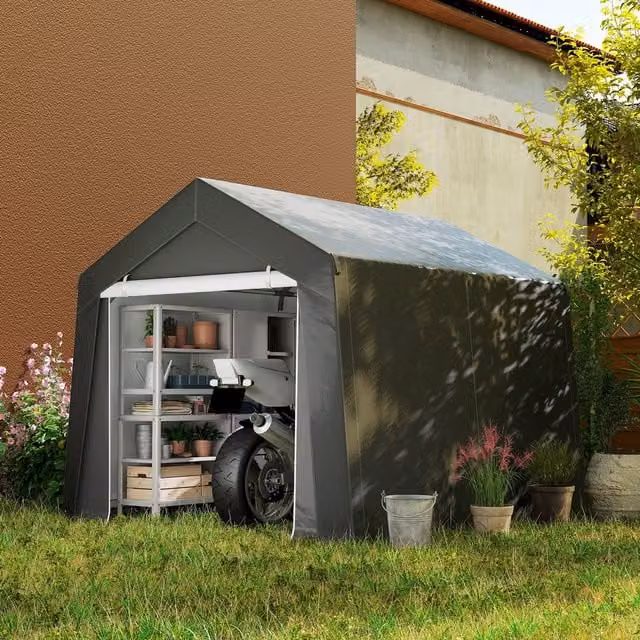 OUTSUNNY Heavy Duty Waterproof Portable Gable Shed in Dark Grey, W: 300 cm x D: 300 cm x H: 235 cm – 1