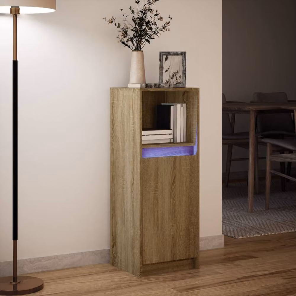 Berkfield Home Modern Sideboard with Integrated LED Lighting in Sonoma Oak and Beige, W/D/H: 100 x 34 x 38 cm – 2