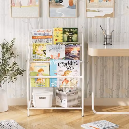 Huhote Childrens Bookshelf and Toy Storage Organizer in White – 2