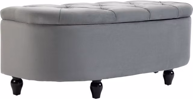 HOMCOM Semi-Circle Tufted Velvet Bed End Bench Ottoman with Storage and Rubberwood Legs, Grey, W: 120 cm, D: 45 cm, H: 118 cm – 1