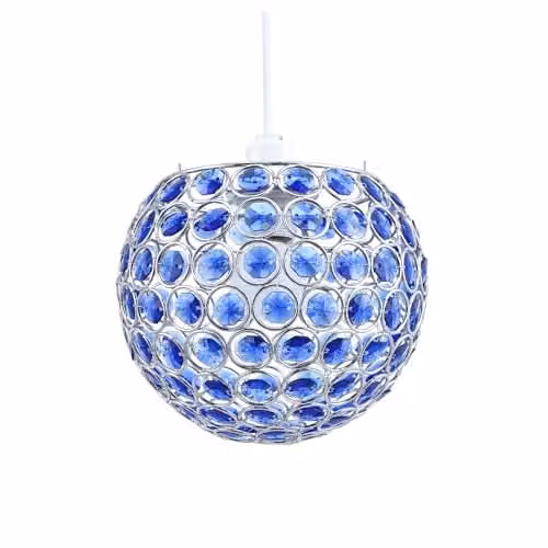 Happy Homewares Modern Round Sphere Pendant Shade in Blue and Chrome with 18 cm Diameter