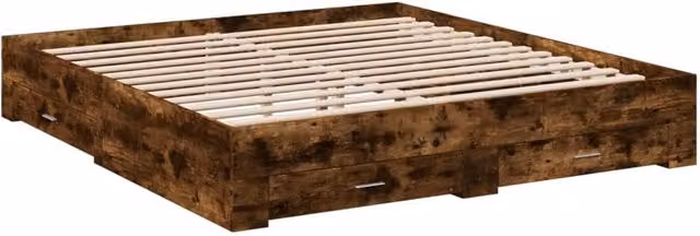 Berkfield Home Modern Super King Bed Frame with Drawers in Smoked Oak Brown, W/D/H: 180 x 200 x 183 cm