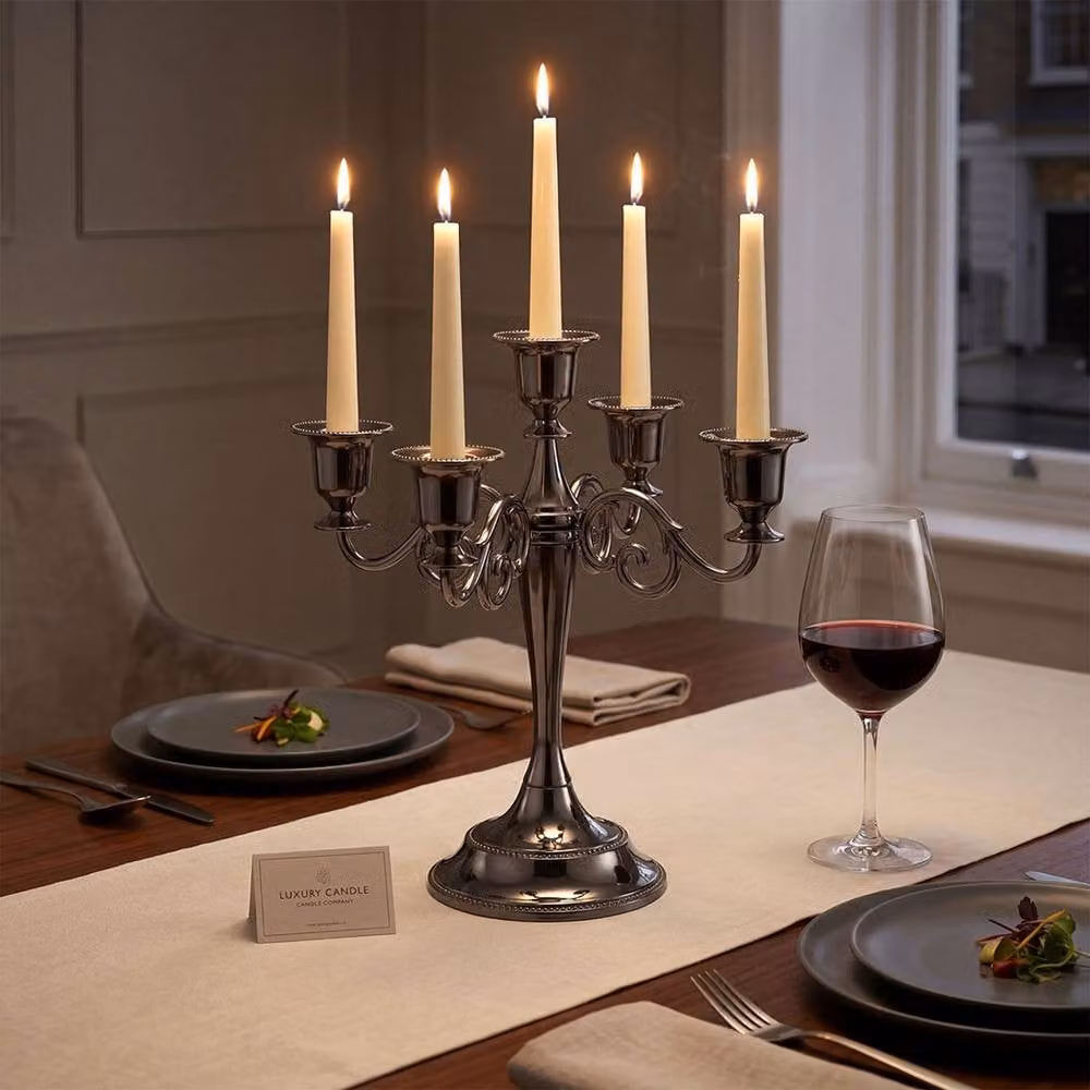 Levede 5-Arm Metal Candelabra Taper Candle Holder in Black, Height: 27 cm – 2