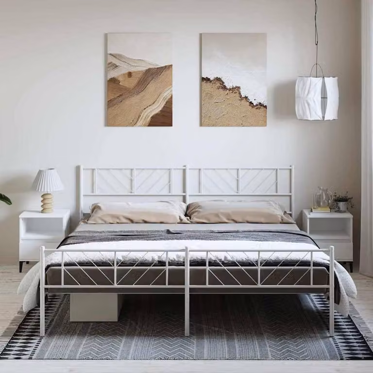 Berkfield Home Metal Bed Frame with Headboard and Footboard in White, W/D/H: 193 x 203 cm