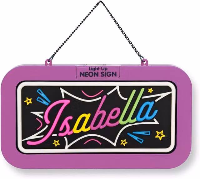 History & Heraldry Isabella Pre-personalised Light-Up Neon Bedroom Sign in Pink