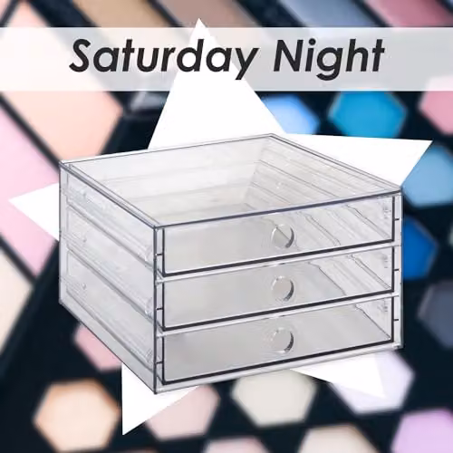 VFM 3 Drawer Makeup Organiser and Cosmetics Holder in Transparent Plastic, W: 24.8 cm, D: 26.5 cm, H: 15.2 cm – 2