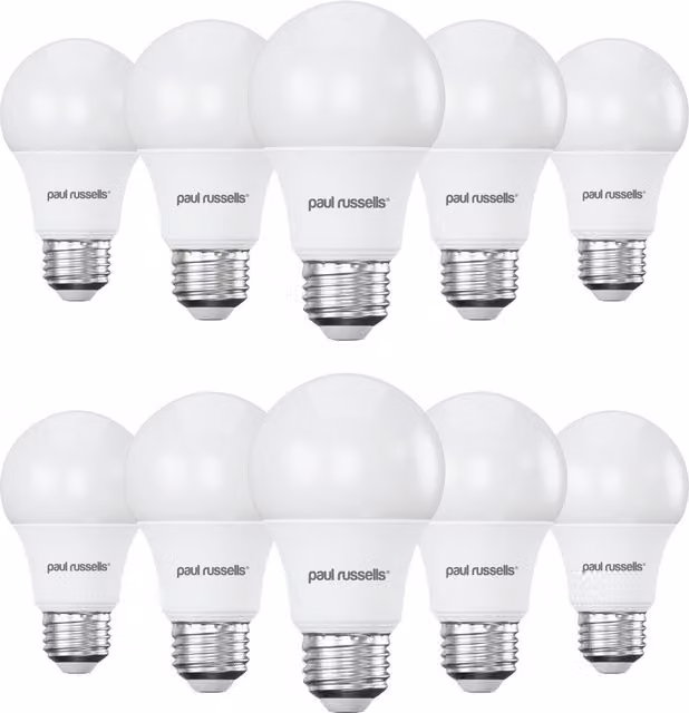 Paul Russells 9W LED E27 Warm White Globe Bulb, White (Pack of 10)