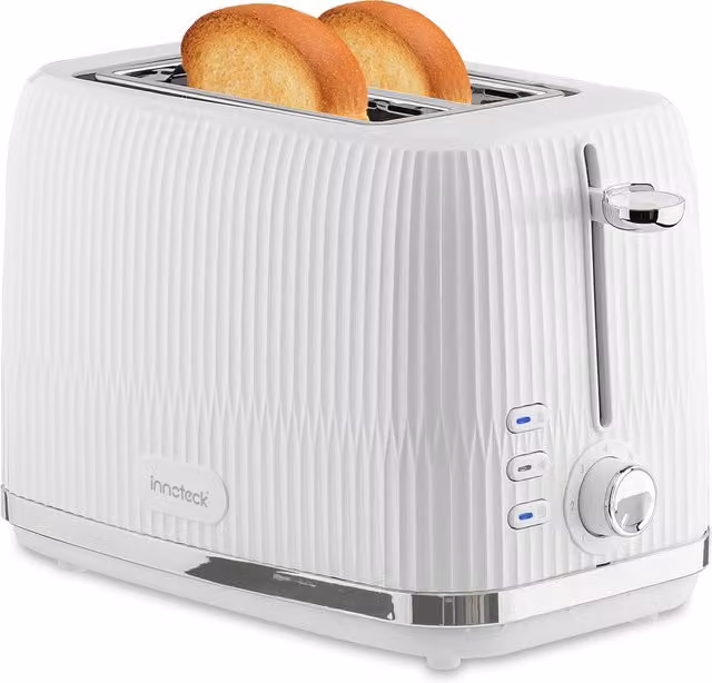 Innoteck 2 Slice Toaster with Extra Wide Slots, 800W and 7 Browning Levels, White