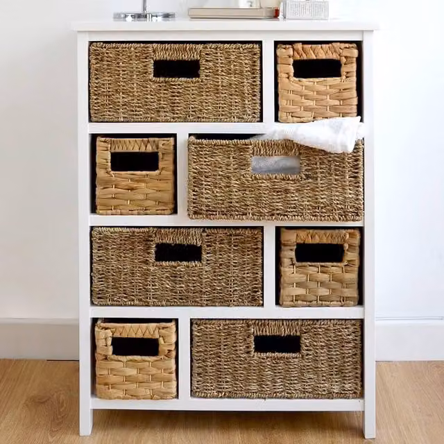 Statement Furniture Tetbury 8 Drawer Storage Unit in White with Rattan Baskets, W/D/H: 80 x 34 x 56 cm – 1