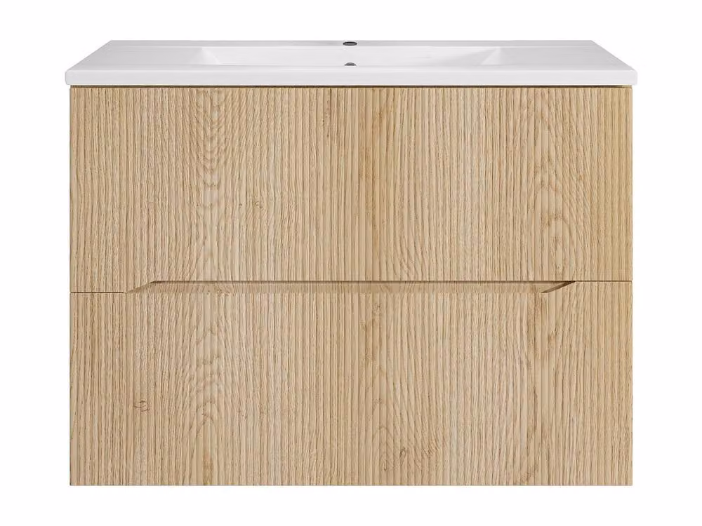 Vente-unique Striped Wall-Hung Bathroom Vanity Unit with Inset Basin in Light Oak – 2