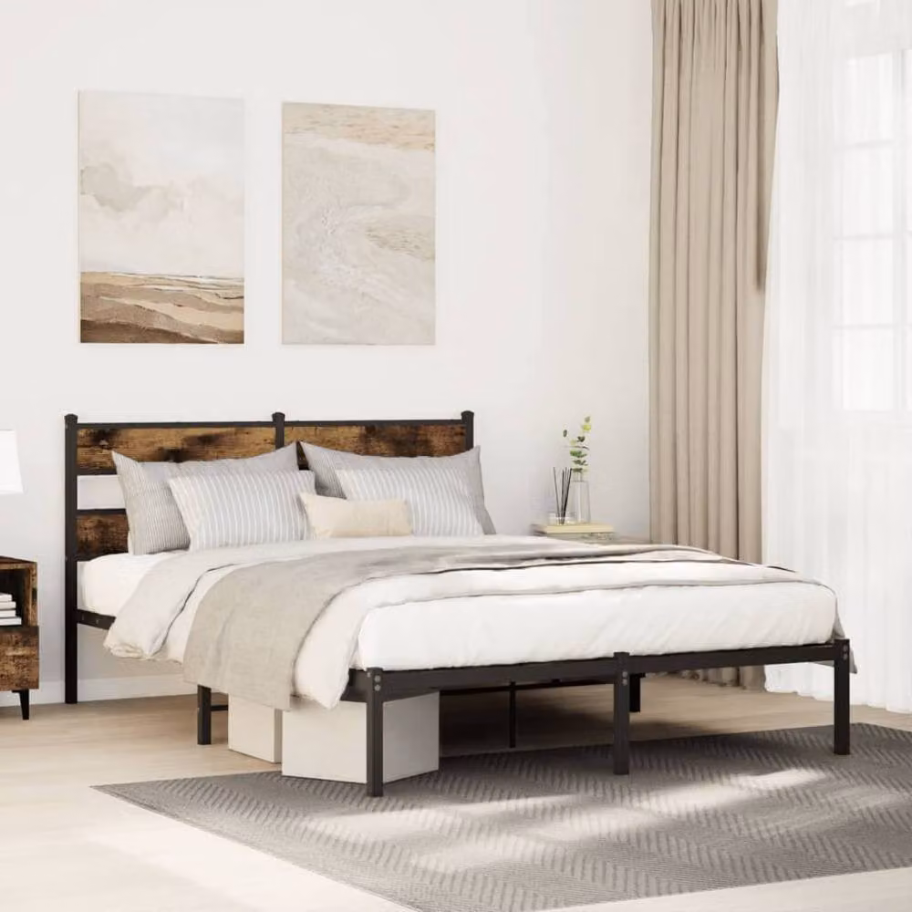 Berkfield Home Metal Bed Frame in Smoked Oak Brown, W: 140 cm, L: 200 cm – 2