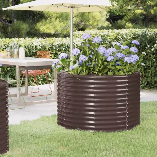 Berkfield Home Garden Brown Powder-coated Steel Raised Bed W/D/H: 100 x 100 x 68 cm