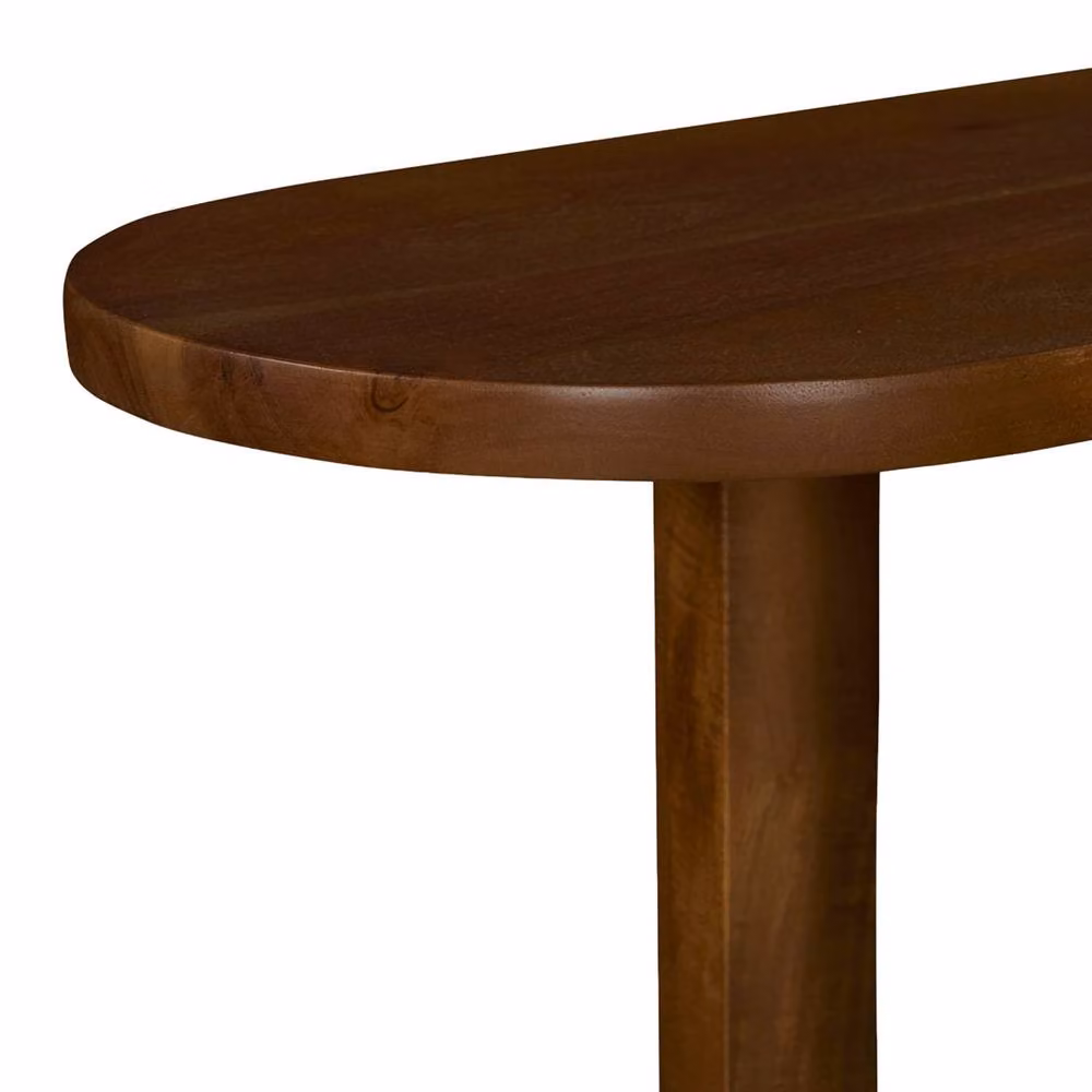 sweeek Oval Acacia Wood Console Table with 2 Tiers, Dark Brown, W: 120 cm, D: 30 cm, H: 75 cm – 3