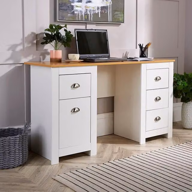 Home Source Camden Modern Single Pedestal Computer Desk in White