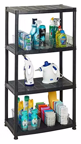 Addis 4 Tier Plastic Freestanding Storage Shelving Unit, Black, H x W x D: 130 x 61 x 30 cm – 6