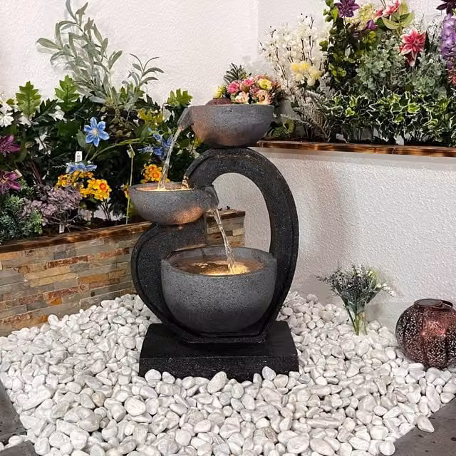 Tranquillity Water Features Fantasy Falls Contemporary Solar Cascade Water Feature in Grey